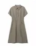 Party Dresses Summer Vintage for Women 2024 Casual Loose Cotton Polo Collar Short Sleeve Office Lady Pleated Vestidos