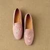 Casual Shoes Aiyuqi Frosted Brodered Loafers for Women 2024 Soft Dance Bean Women's Flat Slip on Lazy