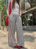 Damesbroek benuynffy verticale gestreepte trekkoord elastische hoge taille casual brede been vrouwen lente zomer Koreaanse mode lange broek