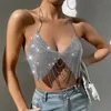 Dames sexy halter backless metalen ketting steentjes crop top diep v-neck kristallen bandeau vest nachtclub body sieraden 240325