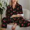 Home kleding vintage kersenprint pyjama's set herfst fruit minnaar schattige slaap slaapkleding dames 2 stuks esthetisch oversized grafisch nachtkleding