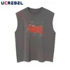 Heren tanktops spray verf afdrukken mouwloze topheren zomer streetwear losse bemanning nek katoenen mannen singlets