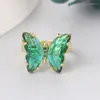 Eheringe Ins Tier Schmetterling für Frauen Gold Farbe weiß rosa lila grüne Kristallbänder Öffnen Index Finger Ring Schmuck