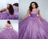 Gelaagde ruches Purple Quinceanera -jurken kralen Rhinestones Jewel Neck Masquerad Sweet 16 Ball Jurken Crystal Debutante Dress8647405