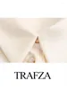 البلوزات النسائية Trafza Label Long Sleeve Jewelry Single-Prished Discalted Shirt Chic Top Retro الربط الحرير الملمس