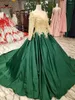 Abiti da festa abito da ballo a manica lunga raso appliques lussuoso serata verde vera 2024 vestido de festa kc59
