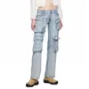 Kvinnors jeans 2024 Spring Heavy Duty Washed Low-Rise Multi-Pocket Work Pants Fashionable Cresatile High Quality Y2K