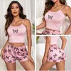 Heimkleidung Sexy Sommer Frauen Pyjama Set bedruckte Schmetterling Nachtwäsche Kleidung und Shorts süße weiche ärmellose Nachtwäsche für Frauen
