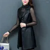 Women's Vests Plus Size 6XL Vest Faux Leather Spring Autumn Long Sleeveless Coat Female Korean Solid Waistcoat Jacket 122