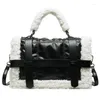 أكياس الكتف Winter Women Lambswool Ins Pu Patchwork Totes Fintage Single Satchel Purse مقبض مقبض الأنيقة