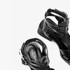 Sandals beautoday gladiator femme véritable cuir de vache solide noire croix-strap design plage dames chaussures mises à la main 33097