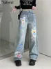 Jeans pour femmes printemps automne long carton graffiti imprimez pant