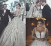 2018 Retro Sheer Neck Illusion Long Sleeves Wedding Dresses With Lace Applique Beaded Arabic Bride Wedding Gowns5854345