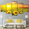 5 Panel Solros Canvas Målning Flower Field Natural Landscape Pictures Affischer and Prints for Living Room Decoration Cuadros