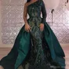 Robes de soirée Green Hunter Luxury One épaule Zuhair Murad Robes Sirène paillette de sirène avec train détachable Made 2416387