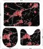 Badmatten Roze rode kersenbloesembloemen op zwart koraal fluweel zacht 3-delige niet-slip badkamer absorberend vloerkleed set u-vormig o
