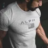 T-shirts masculins pour hommes Gym d'été compression serre homme lettre imprimée à manches courtes t-shirt sportif fitness coton coton top occasionnel vêtements masculins 2445