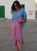 2024 Boho Women Casual estampado de estampado Catada Cabalada elegante Elegante cintura alta hembra de verano Longitud de la rodilla asimétrica Aline Faldas 240323