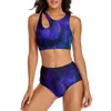 Kvinnors badkläder Bright Starry Print Bikini Swimsuit Sexig färgglad Galaxy High midja Set Lady Two-Piece Rave Beach Outfits