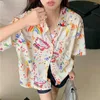 Bloups feminina Pintura engraçada desenho animado camisetas de manga curta Meninas meninas Kawaii Anime Blouse Loo Button Up Coat Summer Harajuku