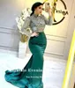 Partykleider achtale Abendkleid für Hochzeit hoher Nacken -Pailletten Muslim Dubai Long Sleeves Meerjungfrau Satin Arabisch Promi Prom Kleid