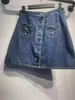 Robes de travail Femmes Blue Denim Shirts à manches courtes ou mini-jupe Ensemble en strass Shird-Down Turn-Down Style A-Line Summer 2024