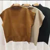 Women's Sweaters Sleeve Office Lady Loose Elegant All-Match Straight Tops Fashion Vest Shirt Solid Stand-up Collar Knitted Sweater Short