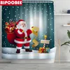 Shower Curtains Merry Christmas Bathroom Curtain Santa Claus Set Bath Mats Rugs Durable Non-Slip Carpet Toilet Cover Xmas Decor