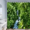 Rideaux de douche Forest Waterfall Landscape Rainforest Plant Palm Trees Naturel Polyester tissle Bathroom Decor avec crochets