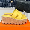 Kvinnors tjocka sula tofflor Designer Mule tofflor Wedge Heel Platform Slip äkta läder Sandaler Fashion Beach Leisure Outdoor Luxury Slippers 35-42with Box