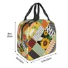 Dinnerware Sunflower Geometric Lunch Box Insulated With Compartments Reusable Cute Prints Tote Handle Portable For Kids Picnic Work School