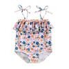 Kleidung Sets Kinder Girls Bikini Schnürung Spaghetti -Träger Ruffen Blumendruck Sommer Badeanzug für Strand