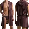 Hemkläder Mäns Robes Bathrobe Solid Color Hooded ärmlös vänlig mot huden Män Sovkläder för att sova manlig badrockklänning