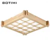 Louleurs de plafond Botimi Square Lattice Wood LED avec télécommande pour la chambre Rectangle des lampes de salon monté surface en bois