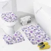 Bath Mats Rug Sets 3 Piece Watercolor Light Violet Flowers Washable Mat Non Slip Contour And Lid Cover For Bathroom