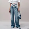 Vêtements de jeans pour femmes classiques fleur à la main Low Taist Fashion 2 Color Détachement pantalon à jambes larges à lamette croisée Summer 2024