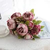 Decorative Flowers Silk 13 Heads Peony Flexible Handmade Artificial Floral Art Flower Bouquet Valentine's Day