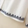 4XL Plus Size Shirt Women Spring Stand Collar Cotton Tops Loose Long Sleeve Hem Embroidery Blouses Curve Clothes 240403