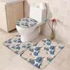 Tappetini da bagno 3pcs set di tappeti da bagno di coperchio coperchio per bagno con tappetino con contorno e pittura di fiori blu in stile cinese non slip elegante