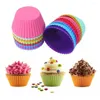 Party Supplies 6Pcs Round Food Grade Silicone Muffin Cupcake Baking Mold Reusable Dishes Pan Jelly Pudding Cake DIY