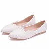 Sapatos casuais 2024 Summer Ballet Flats White Lace Bride Wedding Flat Low Without Heels Women Dress Pumps Sweet 43 Soxutores