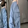 Женские штаны Houzhou y2k бежевая грузовая женщина -стрит -одежда хип -хоп черно