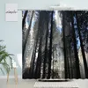 Shower Curtains Foggy Forest Curtain Natural Landscape Scenery Sunshine Trees Green Plants Spring Bathroom Waterproof Screen With Hooks