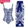 Designer Sexy Bikini Sets 2024 New Fashion Swim Wear Vintage Women One Piece Swimsuit Set Luxury Tankini Sexy Beach Wear Floral Printed Bathing Suit Tankini 240229