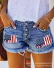 Women's Jeans 2024 Womens American Flag Patch Frayed Hem Denim Shorts For Women