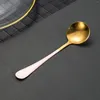 Coffee Scoops Stainless Steel Spoon Tableware Small Round Stirring Titanium Gold Dining Table With Stora