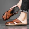 Slippers Plus Size Genuine Leather Men Beach Summer Sandals Home Outdoor Casual Walking Flip Flops Shoes