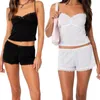 Home Clothing Women's 2 Piece Lounge Wear Sets Sleeveless Lace Trim Slip Cami Tops And Low Rise Bow Shorts Sleepwear Aesthetic Clothes