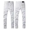 Lila designer jeans mens retro lapptäcke blossade byxor vilda staplade rippade långa byxor raka y2k baggy tvättade blekna för män