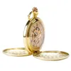 Esqueleto de cor de ouro completo Limpo de bolso de bolso do vento Mecânica Roman Numbers Rateria Men Men Double Open Clock For Men Women 240327